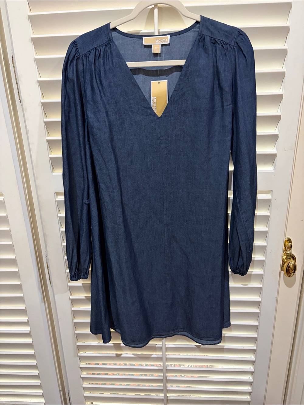 Michael Kors Navy V Neck Mini Dress with Long Sleeves. Size small NWT